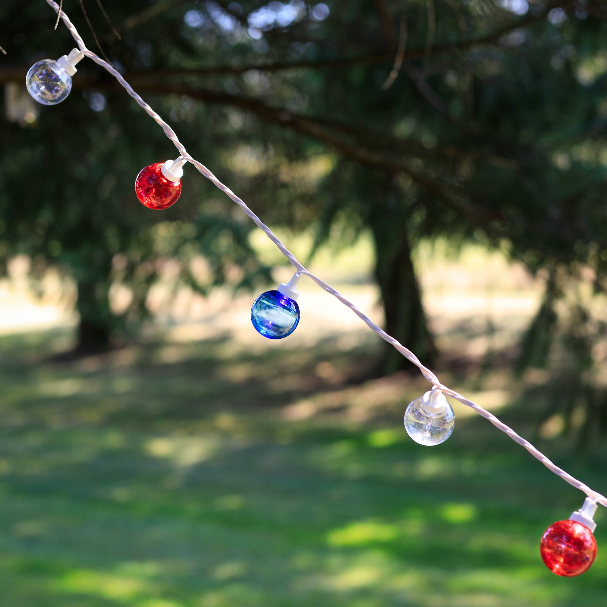 Patriotic LED G40 Christmas Lights - Red White and Blue - 11' White Wire - 25ct